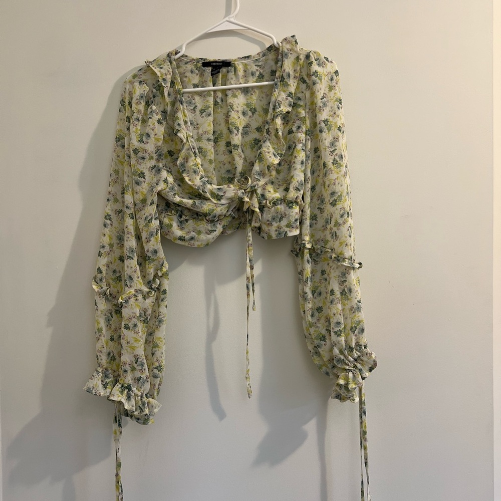 Floral Ruffle Tie-Front Blouse